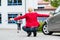 Mother hugging child after bringing her to school