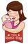 Mother Hugging her Smiling Baby with Mother\'s Day Ribbon, Vector Illustration