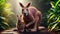 Mother Kangaroo and Joey in the Forest, AI generated Illustration