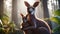 Mother Kangaroo and Joey in the Forest, AI generated Illustration
