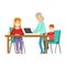 Mother, Kid And Grandma Using Computer, Happy Family Having Good Time Together Illustration