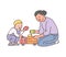 Mother and kid playing with toy truck together - cartoon woman and son