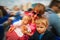 Mother with little son and daugther on public boat ride