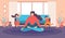 Mother in Lotus Pose in Living Room Flat Vector