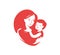 Mother loving hugs little baby logo. Mothers day, motherhood symbol