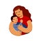 Mother loving hugs little baby. Mothers day, motherhood concept in flat style