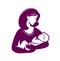 Mother loving hugs little baby symbol. Mothers day, motherhood or logo