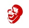 Mother loving hugs little baby symbol. Mothers day, motherhood logo vector illustration