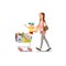 Mother Making Purchases with Son Cartoon Vector