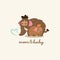 Mother mammoth with baby. Cartoon logotype. Vector illustration