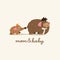 Mother mammoth with baby following her. Cartoon logotype. Vector illustration