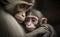 Mother monkey with her baby in an affectionate moment, in morning, generative AI.