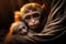 A mother monkeys warmth envelops her dear baby in tender care