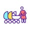 Mother with multiple baby carriages RGB color icon