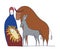 Mother and newborn child, Christmas, Madonna and child, bull and donkey, graphic color sketch on a white background