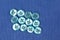 Mother-of-pearl buttons on blue fabric