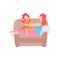 Mother Play with Her Little Daughter While Sitting on Sofa, Mom and Kid Spending Time Together at Home Vector