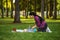 Mother play with her little son in summer park