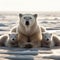 Mother polar bear warms her cubs in snowy north