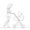 Mother Pushing the Baby Stroller One Continuous Line Vector Graphic Illustration