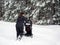 Mother Pushing Stroller in Deep Snow