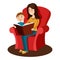Mother read book to child cartoon vector