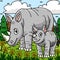 Mother Rhino and Baby Rhino Colored Cartoon