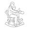 Mother riding wooden rocking horse with her son or daughter vector illustration sketch doodle hand drawn with black lines isolated