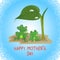 Mother\'s day card template. Cartoon frogs under the leaf.