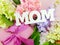 Mother\'s day mom word copy with gift and fllower