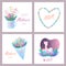 Mother`s Day.Set of greeting cards.Vector illustration with flowers, hearts, mom and baby. For postcards, stickers. For your