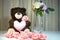 Mother`s Day Teddy Bear and pink roses