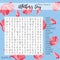 Mother`s Day word search puzzle.  Educational game for kids.  Spring crossword suitable for social media post.