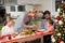 Mother serving turkey to his family in Christmas dinner