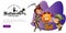 Mother with son carving Halloween pumpkin poster. Cartoon mom and little child dressed in hallows costumes of death and