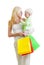 Mother with son and colorful paper shopping bags