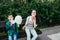 Mother and son eating cotton candy in park