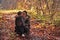 Mother and son hiking in the forest