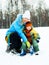 Mother and son ice skating