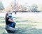 Mother with son at the playground  in face masks. People wears a protective medical masks during an epidemic coronary virus or