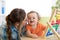 Mother and son playing with abacus, early education