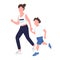Mother and son running semi flat color vector characters