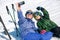 Mother and son take a selfie photo on ski resort