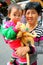 Mother and son with toy monkey