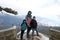 Mother with sons on observation deck of silver gazebo