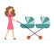 Mother and stroller for twins. Vector