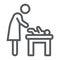 Mother swaddle baby line icon, parent and kid, change sign, vector graphics, a linear pattern on a white background.