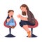 Mother Talking to Her Sad Daughter Sitting on Chair Supporting and Soothing Her Vector Illustration