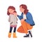 Mother Talking to Her Sad Daughter Supporting and Soothing Her Vector Illustration