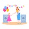 Mother time with daughter vector illustration, cartoon flat smiling mom and kid girl characters have fun on party
